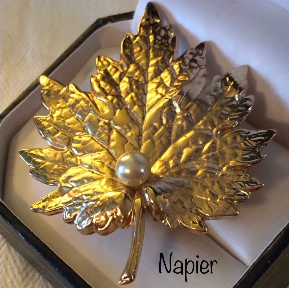 Vintage NAPIER Leaf & Pearl Pin ~ Book Piece!